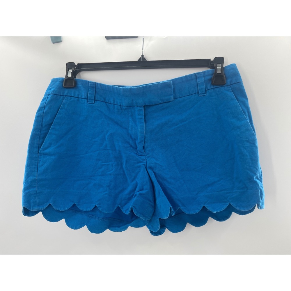 J.Crew Womens Blue Scalloped Hem Chino Shorts Size 8 Solid Casual Summer